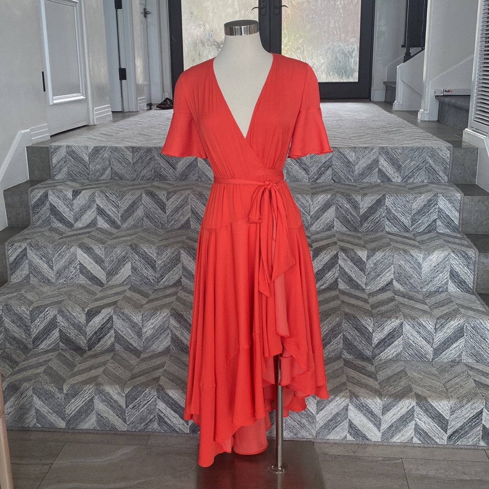 MAJE Retta short-sleeve ruffled wrap dress
